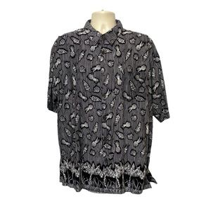 Preswick & Moore Black White Pineapple Palm Tree Shirt XL